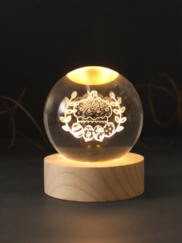 Сувенир стекло подсветка "Шар. Пасхальная корзинка" d=6 см подставка дерево, USB