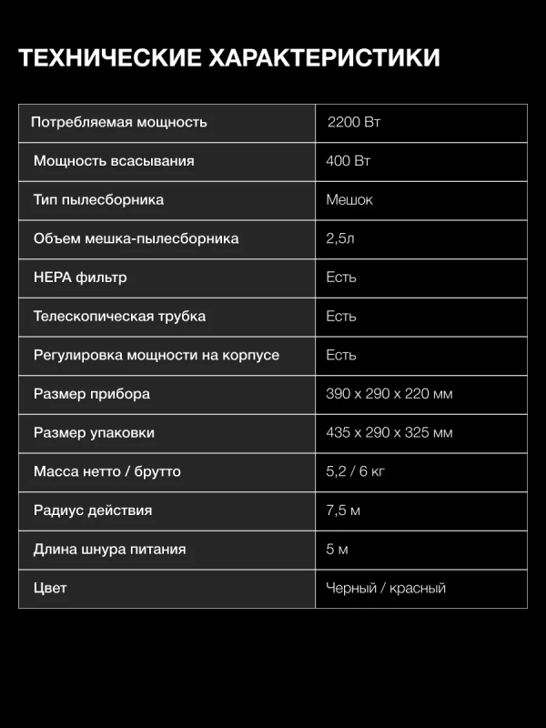 Пылесос HYV-B4995 2,5л 2220Вт черный