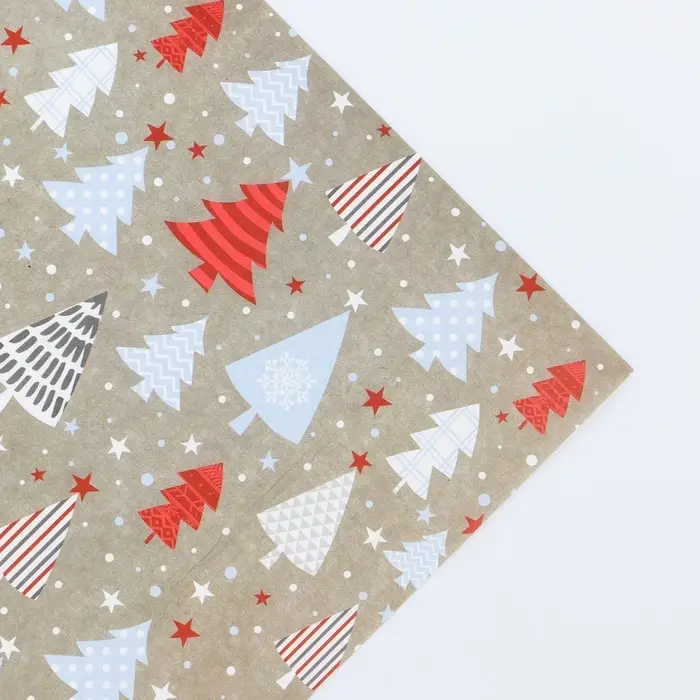Бумага упаковочная крафтовая &laquo;Новогодний узор&raquo;, 50 х 70 см