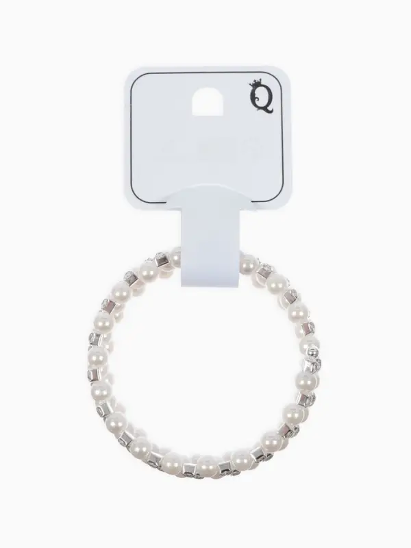 Браслет с жемчугом &laquo;Пружинка&raquo; стразинки, шар № 6, цвет белый в серебре, диаметр бр.6 см