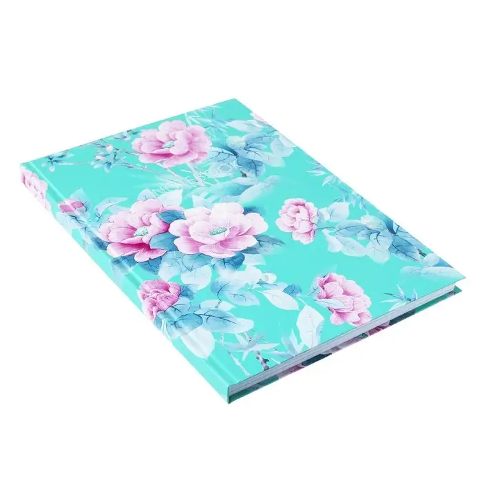 Колледж-тетрадь в твердой обложке 7БЦ, А4, 160 листов, Цветы на мятном фоне, блок в клетку, матовая ламинация, ВЫБОРОЧНЫЙ ЛАК