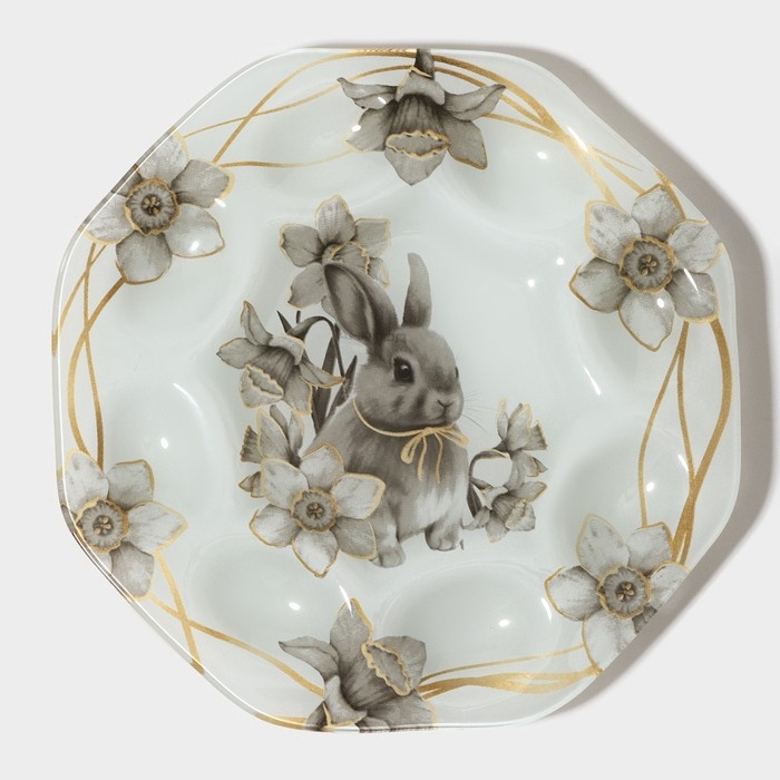 Подставка стеклянная для яиц Доляна &laquo;Кролик&raquo;, 8 ячеек, 22&times;22 см