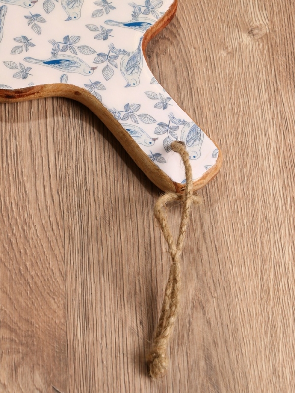 Доска разделочная прямоугольная "Синие птицы" дерево манго 41х18 см