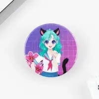 Значок закатной аниме &laquo;Девушка с ушками&raquo;, d=3.8 см