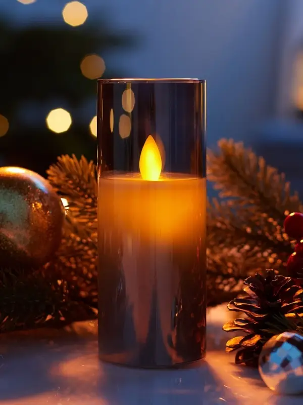 Светодиодная свеча "Серебристая" 14х5.5 см, AAx2 (не в компл.), Т/БЕЛЫЙ