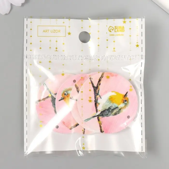 Декор для творчества дерево "Круг. Птичка на ветке" d=4 см