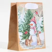 Пакет подарочный новогодний крафтовый &laquo;Заснеженный лес&raquo;, S 12 х 15 х 5.5 см