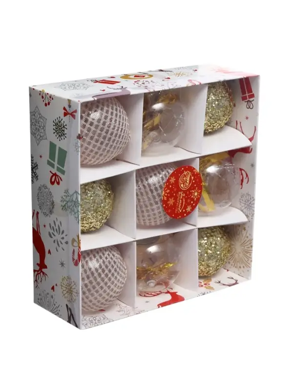 Набор шаров пластик d-6 см, 9 шт "Капризы зимы" золото