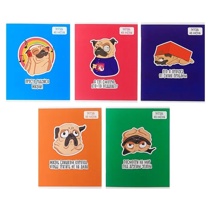 Тетрадь 48 листов в клетку Calligrata &laquo;Мопс&raquo;, обложка мелованный картон, блок офсет, МИКС