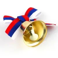 Колокольчик на булавке с бантом на выпускной, триколор, d = 3,6 см