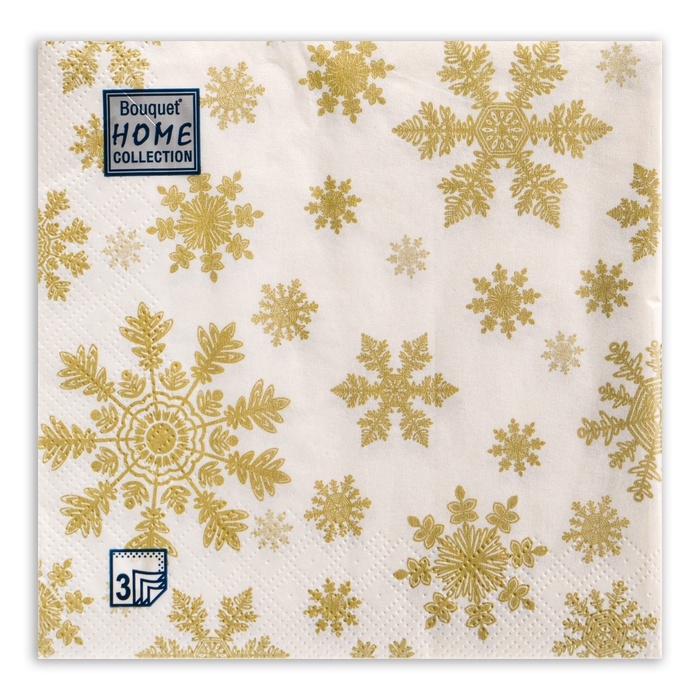 Новогодние салфетки бумажные Home Classic &laquo;Золотые снежинки&raquo;, 3 слоя, 33x33 см, 20 шт
