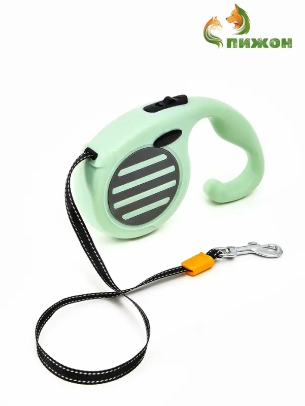 Рулетка - поводок для собак, лента  3 м, зелёная