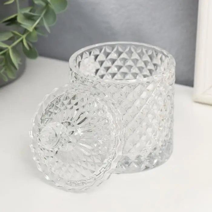 Шкатулка стекло "Цилиндр с ромбиками" прозрачная 14,5х8,5х8,5 см