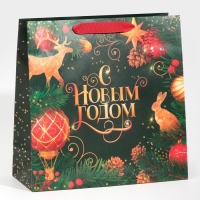 Пакет подарочный новогодний ламинированный квадратный &laquo;Gold&raquo;, 30 х 30 х 12 см, Новый год