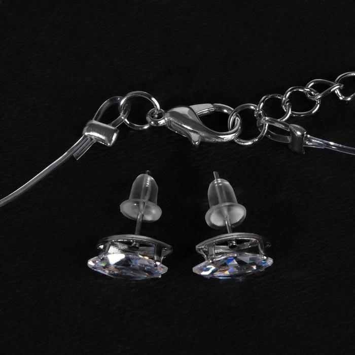 Гарнитур 2 предмета: серьги, кулон &laquo;На леске&raquo; эллипс, цвет белый в серебре, 30 см