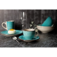 Чайная пара керамическая Доляна &laquo;Морской мир&raquo;, 2 предмета: чашка 200 мл, блюдце d=14,5 см, цвет голубой
