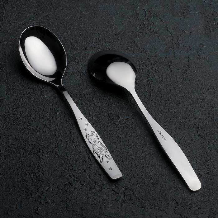 Ложка детская столовая &laquo;Антошка&raquo;, длина 16 см, толщина 2 мм, цвет серебряный