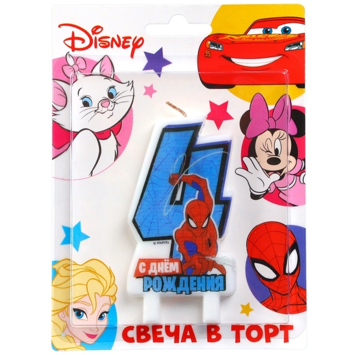 Свеча в торт цифра 4 "С Днем рождения", Человек-паук, 8,5&times;5 см