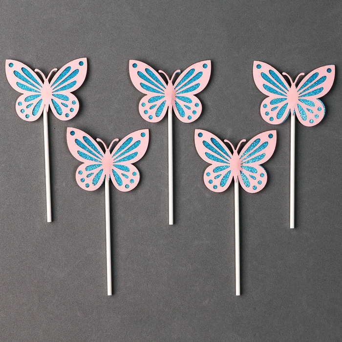 Набор топперов &laquo;Бабочки&raquo;, набор 5 шт., цвет розовый