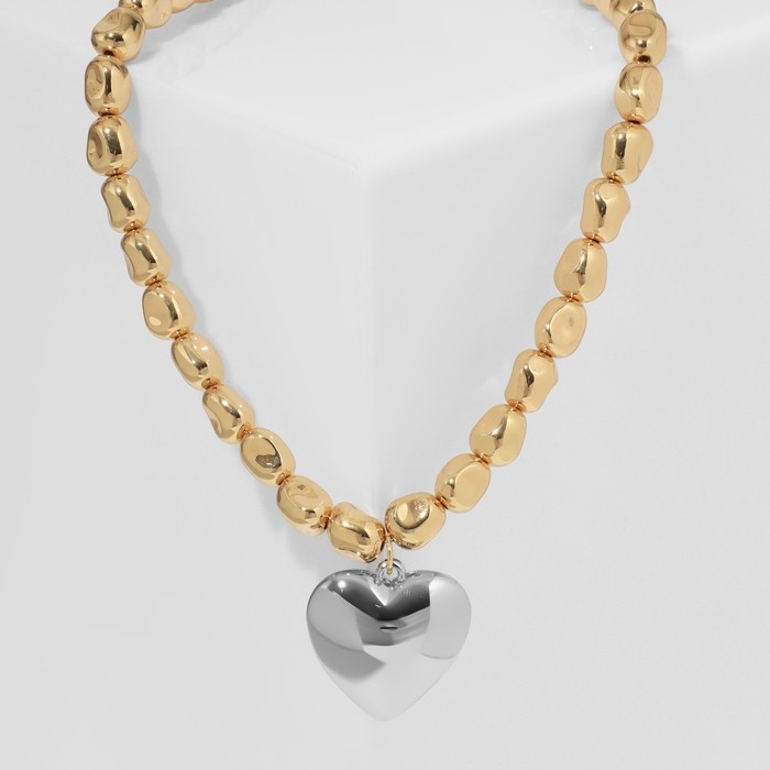 Кулон на декоративной основе &laquo;Сердце&raquo; объёмное, цвет золото с серебром, 40 см