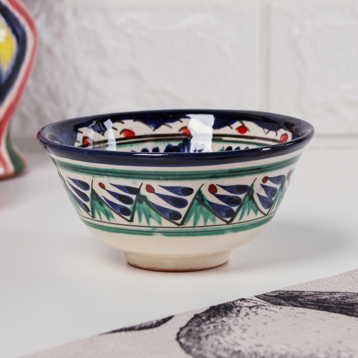 Пиала чайная Риштанская керамика "Цветы" большая, 11 см, микс