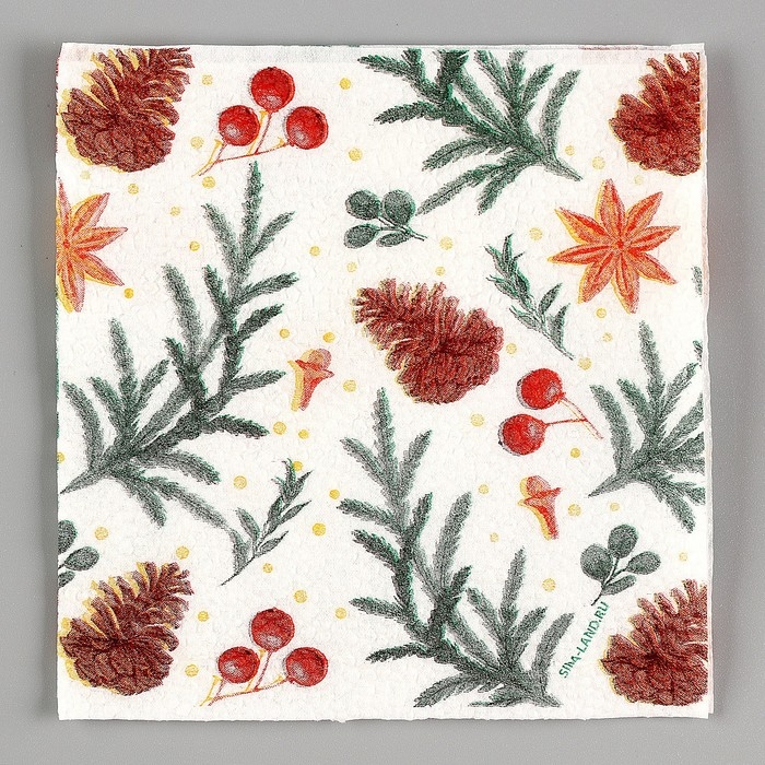 Новогодние салфетки бумажные &laquo;С Новым годом: шишки&raquo;, однослойные, 24х24 см, 20 шт.