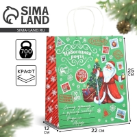 Пакет подарочный новогодний крафтовый &laquo;Волшебного нового года&raquo;, 22 х 12 х 25 см , Новый год