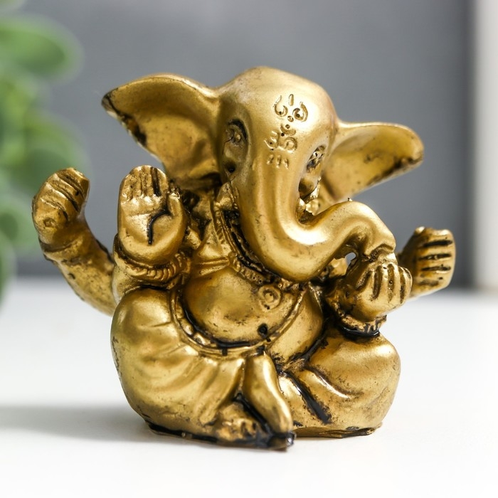 Нэцкэ фигурка &laquo;Ганеша&raquo;, полистоун, под бронзу, 4.8&times;3&times;6 см