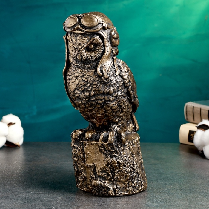 Копилка "Сова авиатор" 14х12х25см, бронза