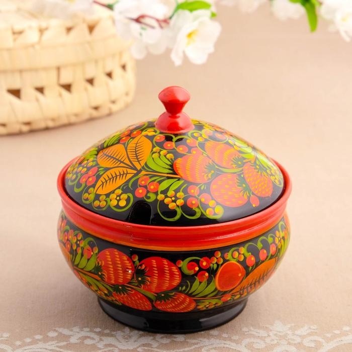 Сахарница &laquo;Ягодка&raquo;, большая, 13&times;15 см, хохлома
