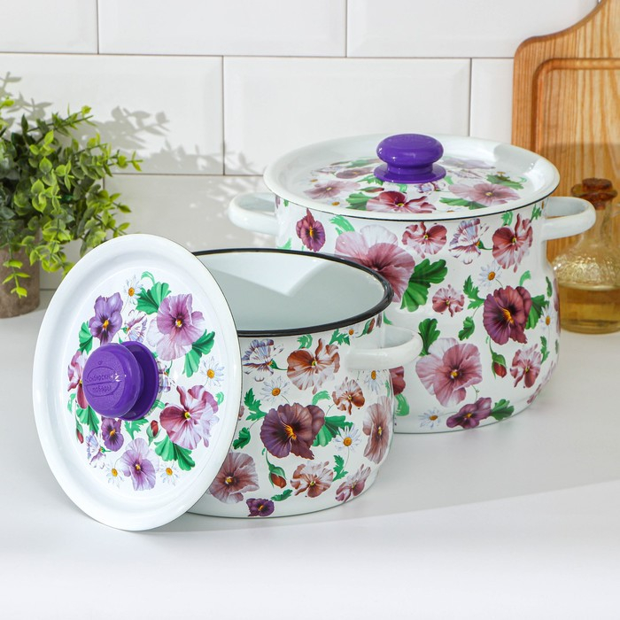 Набор кастрюль &laquo;Анютины глазки&raquo;, 2 предмета: 4 л, 5.5 л, индукция