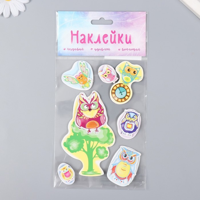 Наклейка картон 2 слоя "Филины в лесу" 17х12 см