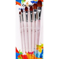 Набор кистей пони-синтетика плоские 6 штук с прозрачными ручками (№2,4,6,8,10,12)