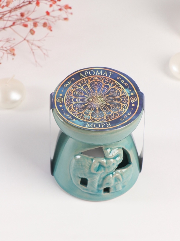 Набор: аромалампа для эфирных масел, мелтсы из воска ароматические &laquo;Слон со слонёнком&raquo;, бирюза, 10&times;10&times;9 см