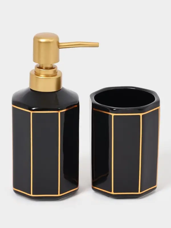 Набор для ванной "Равновесие", 2 предмета (дозатор для мыла, стакан), цвет черный