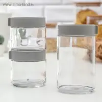 Банки стеклянные для хранения сыпучих продуктов &laquo;Модерн&raquo;, 3 предмета: 320/320/700 мл, пластиковая крышка, цвет серый