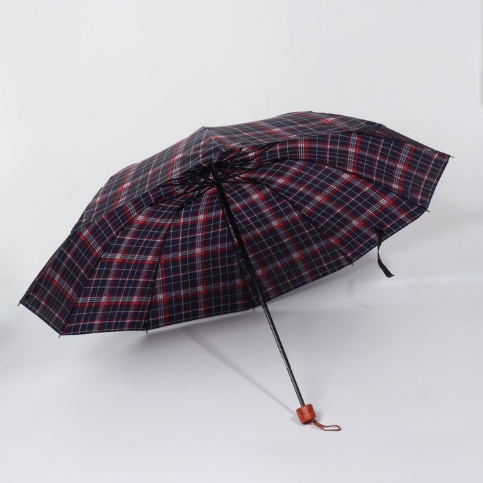 Зонт механический &laquo;Клетка&raquo;, 4 сложения, 10 спиц, R = 55/63 см, D = 126 см, цвет МИКС