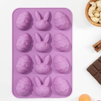 Форма для шоколада Доляна &laquo;Пасха&raquo;, силикон, 23&times;15&times;2 см, 12 ячеек, сиреневая