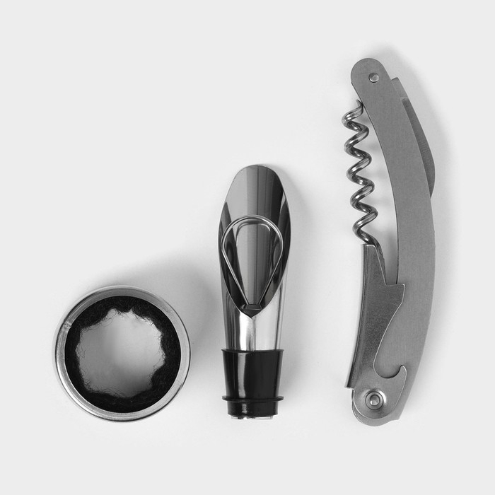 Набор для вина Доляна &laquo;Бутылка&raquo;, 3 предмета: штопор, воронка, кольцо