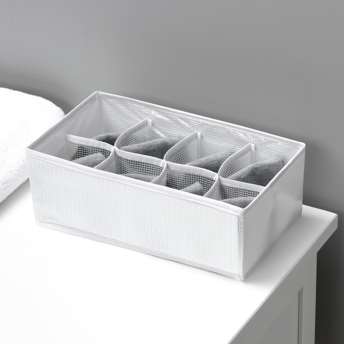Органайзер для хранения белья LaDо́m, 8 ячеек, 28&times;16&times;10 см, цвет белый