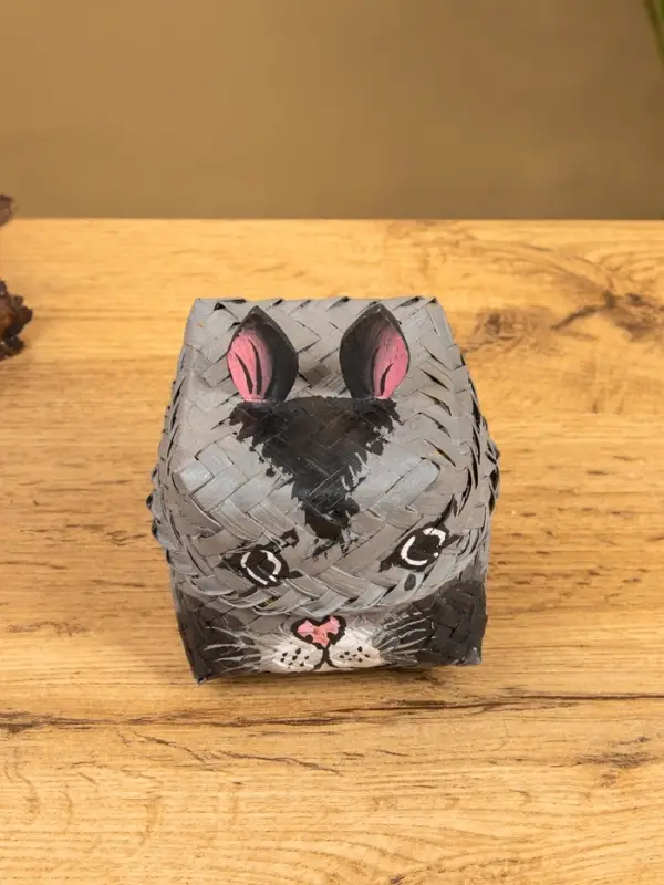 Корзинка &laquo;Кот&raquo;, 8&times;8&times;13 см, бамбук, серая