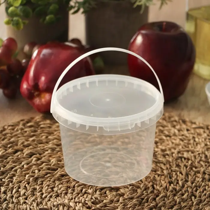 Ведро пластиковое одноразовое с крышкой, 500 мл, d=10,9 см, пищевое, прозрачное