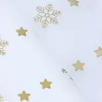 Бумага упаковочная тишью "Снежинки со звездами", золотистый, 50 х 66 см