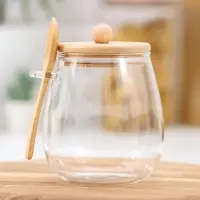 Сахарница BellaTenero &laquo;Эко&raquo; с ложкой, 650 мл, 10.5&times;10&times;13.5 см, с бамбуковой крышкой, стекло, прозрачная