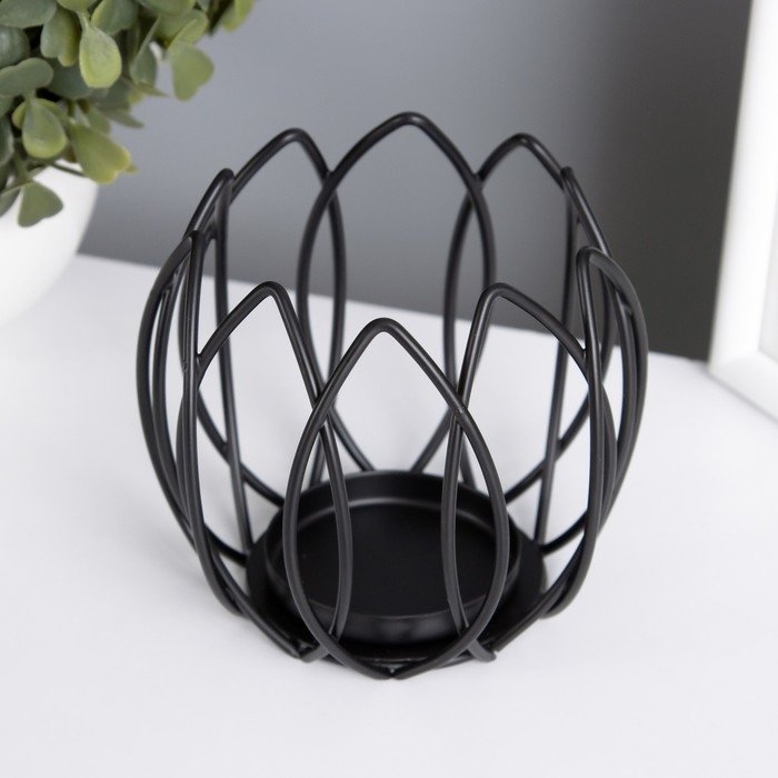 Подсвечник на 1 свечу металл d=5 см "Цветок Магнолии" чёрный 10,5х10,5х9 см