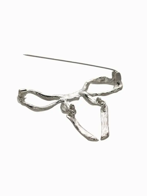 Брошь "Бантик" нежность, из металла, цвет серебро