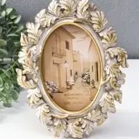 Фоторамка полистоун 10х15 см "Дубовые листья" белая с золотом 18х2х23 см