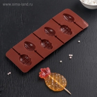 Форма для леденцов Доляна &laquo;Пасхальный кролик&raquo;, силикон, 26&times;10&times;1 см, 6 ячеек, с палочками, цвет коричневый