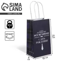 Пакет подарочный крафтовый, упаковка, &laquo;С Днём рождения&raquo;, 12 х 21 х 9 см