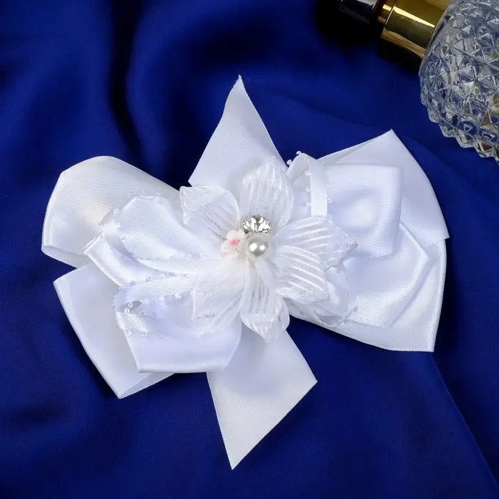 Резинка для волос "Школьница" бант цветок бусина полосы, 12х8 см, белый